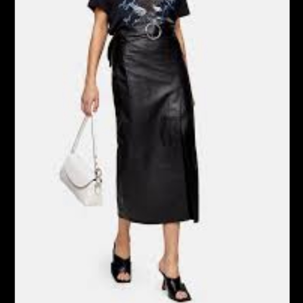 👉 Topshop genuine leather midi skirt